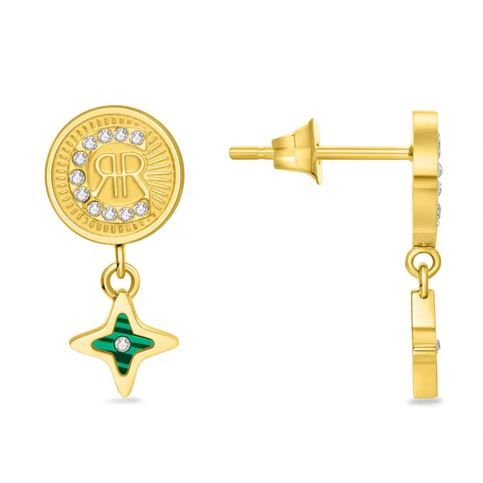 Cerruti Sole Luna Ladies Gold Plated Earrings With Malachite Stone Crystals Cerruti Earrings Cerruti Sole Luna Ladies Gold Plated Earrings With Malachite Stone Crystals Cerruti Earrings