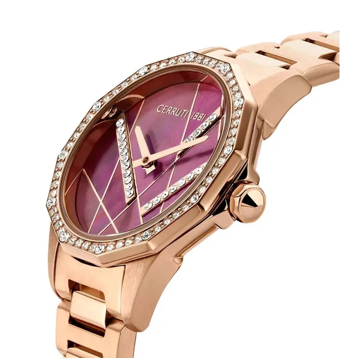 Cerruti Watches Cerruti Jesina Ladies Purple Puzzle Dial Rose Gold Watch
