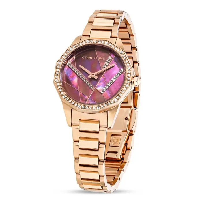 Cerruti Watches Cerruti Jesina Ladies Purple Puzzle Dial Rose Gold Watch