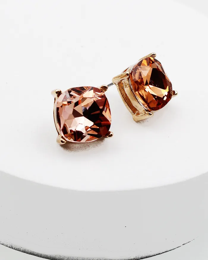 Champagne Faceted Square Stone Stud Earrings 03082023 Earrings