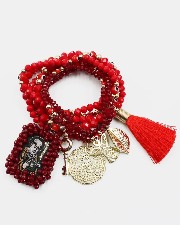 CHECK2024 Bracelets Faceted Crystal Multiple Layered Bracelet with Silk Flower