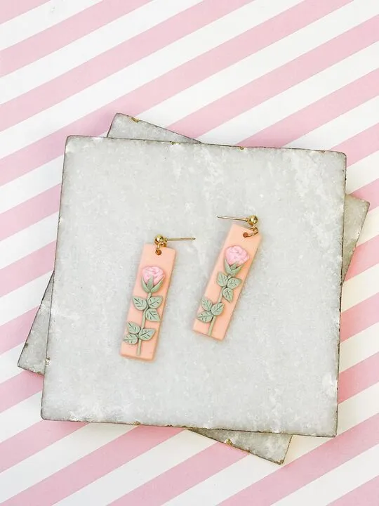 Clay Pink Rose Portrait Dangle Earrings Prep Obsessed FP Earrings