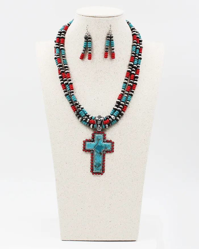 Cross Pendant Multiple Layered Necklace Set UPDATED092024 Necklaces