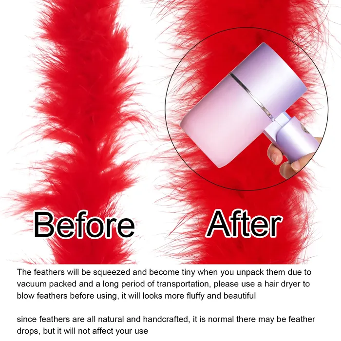 Dropshipped via Social Commerce Network Dxhycc 2 Yards Marabou Feather Boa for Crafts Wedding Party Halloween Costume Christmas Tree Decoration 20 Grams Red Necklaces