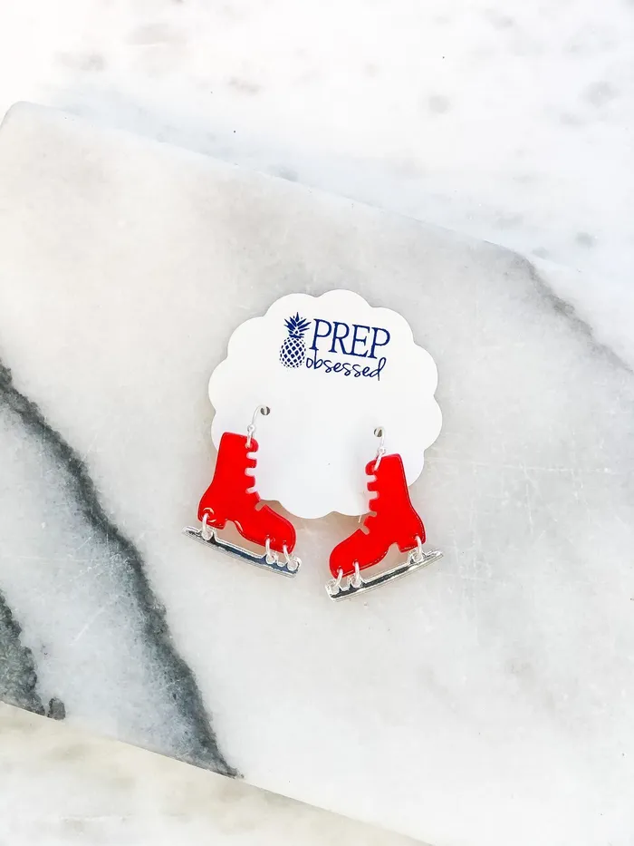 Earrings Acrylic Ice Skate Dangle Earrings Red Prep Obsessed RNK