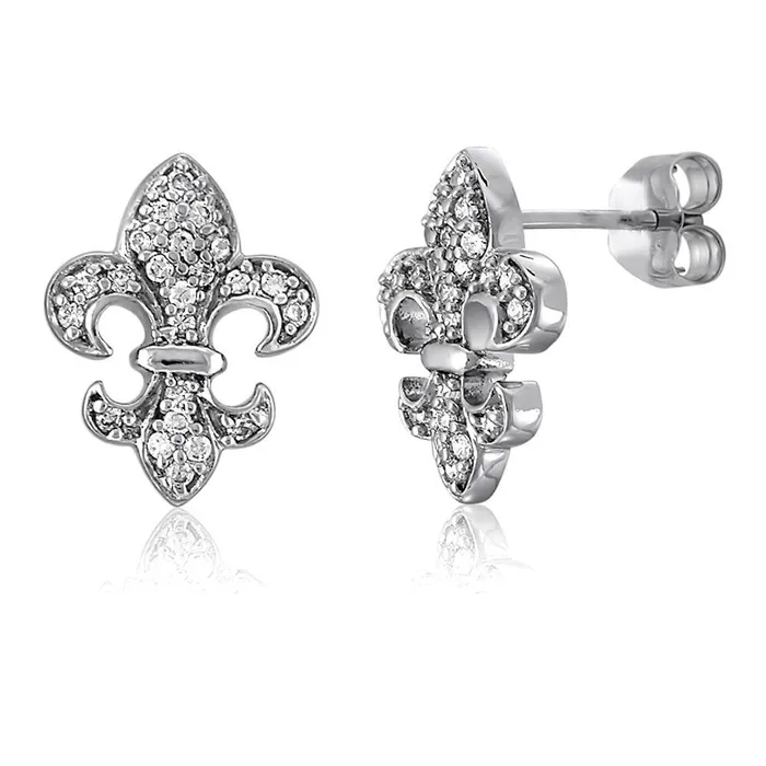 Earrings BERRICLE Fleur De Lis CZ Stud Earrings in Sterling Silver