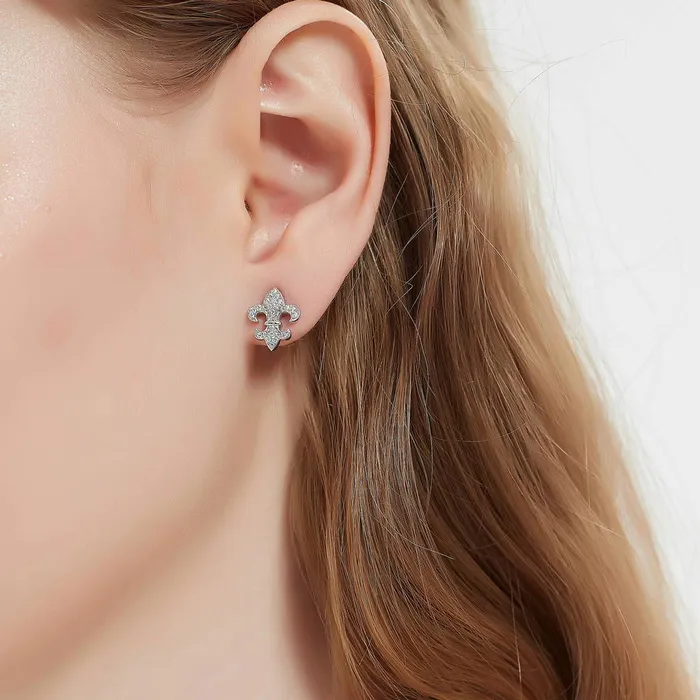 Earrings BERRICLE Fleur De Lis CZ Stud Earrings in Sterling Silver