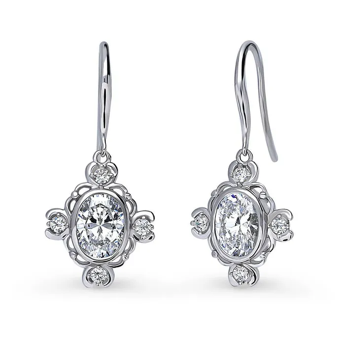 Earrings BERRICLE Flower Art Deco CZ Fish Hook Earrings in Sterling Silver Earrings BERRICLE Flower Art Deco CZ Fish Hook Earrings in Sterling Silver