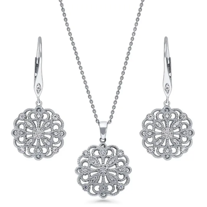 Earrings BERRICLE Flower Filigree CZ Set in Sterling Silver