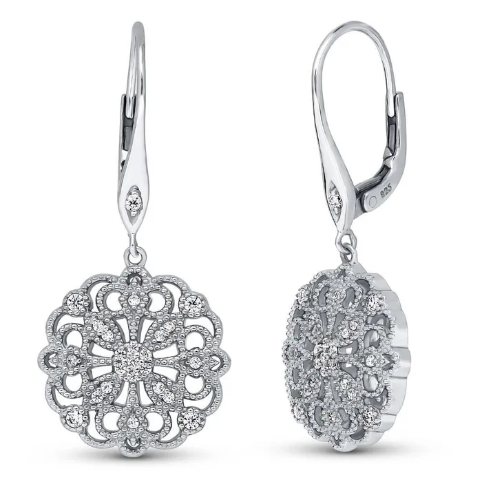 Earrings BERRICLE Flower Filigree CZ Set in Sterling Silver