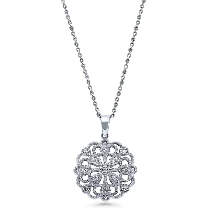 Earrings BERRICLE Flower Filigree CZ Set in Sterling Silver