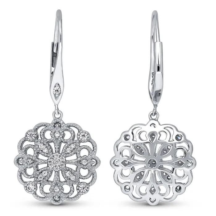 Earrings BERRICLE Flower Filigree CZ Set in Sterling Silver