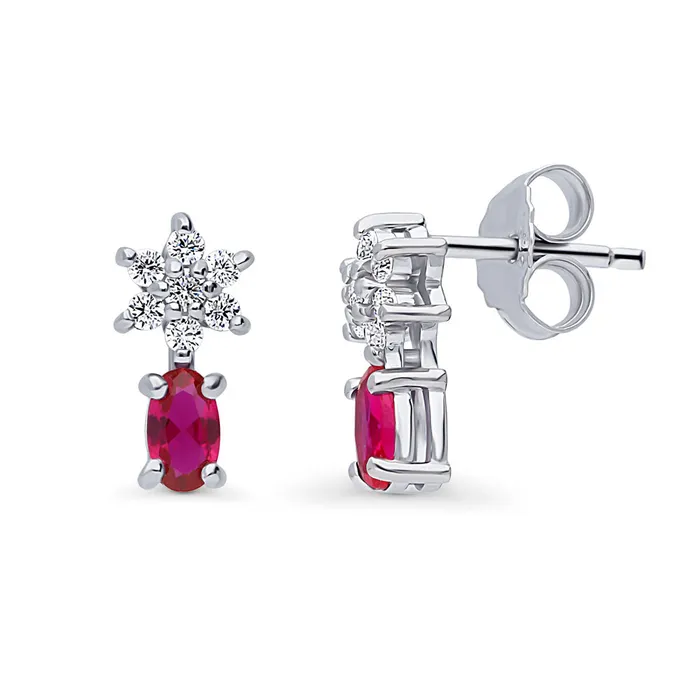 Earrings BERRICLE Flower Simulated Ruby CZ Stud Earrings in Sterling Silver