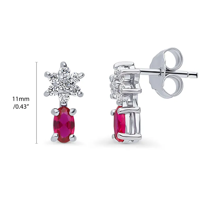 Earrings BERRICLE Flower Simulated Ruby CZ Stud Earrings in Sterling Silver