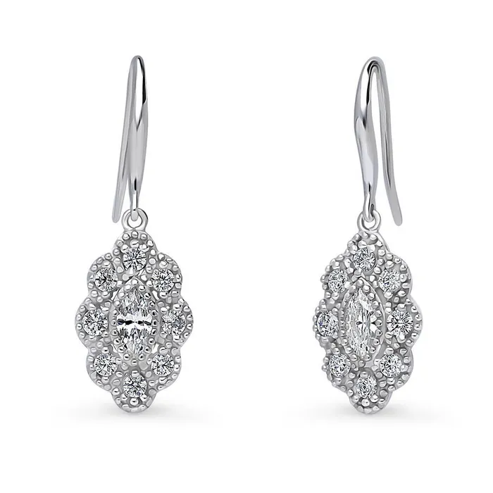 Earrings BERRICLE Halo Navette Marquise CZ Fish Hook Earrings in Sterling Silver Earrings BERRICLE Halo Navette Marquise CZ Fish Hook Earrings in Sterling Silver