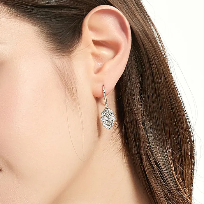 Earrings BERRICLE Halo Navette Marquise CZ Fish Hook Earrings in Sterling Silver
