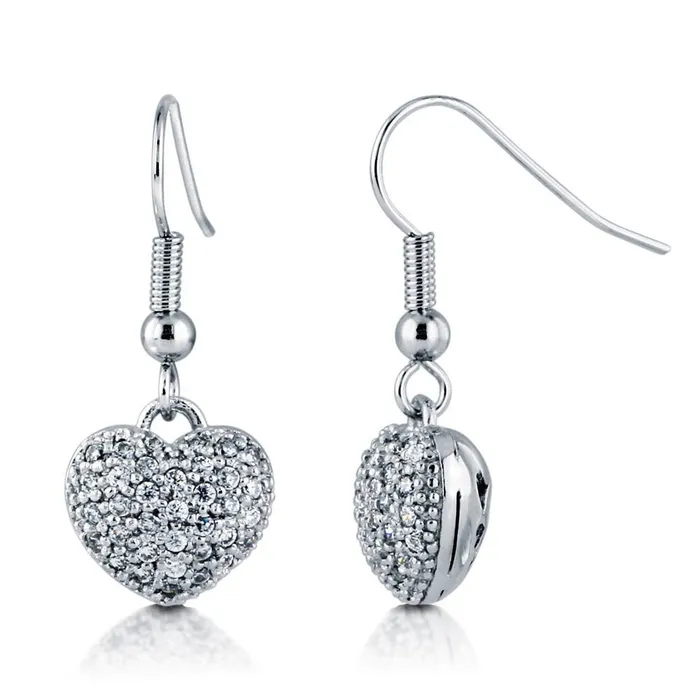 Earrings BERRICLE Heart CZ Fish Hook Earrings in SilverTone
