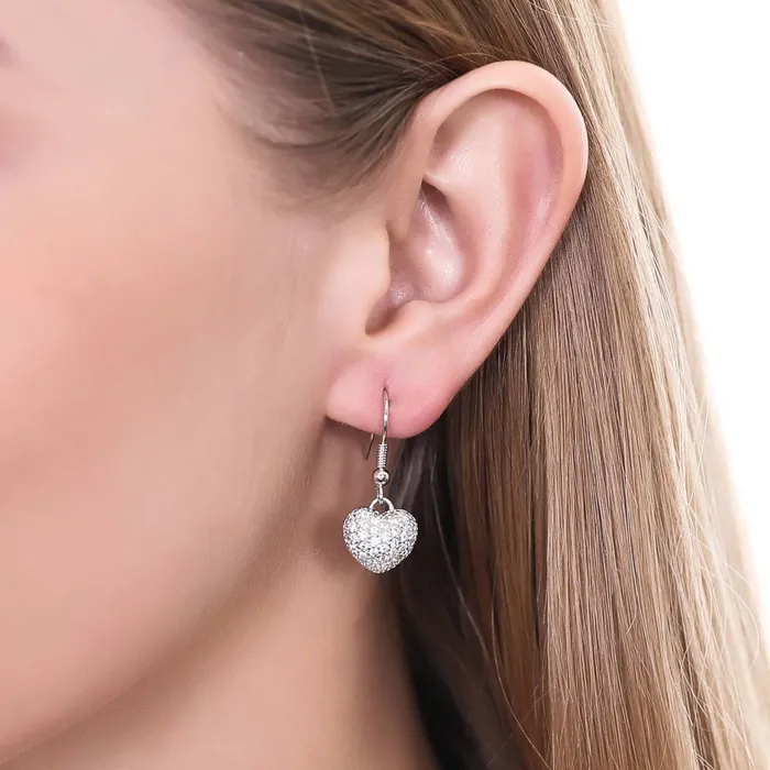 Earrings BERRICLE Heart CZ Fish Hook Earrings in SilverTone
