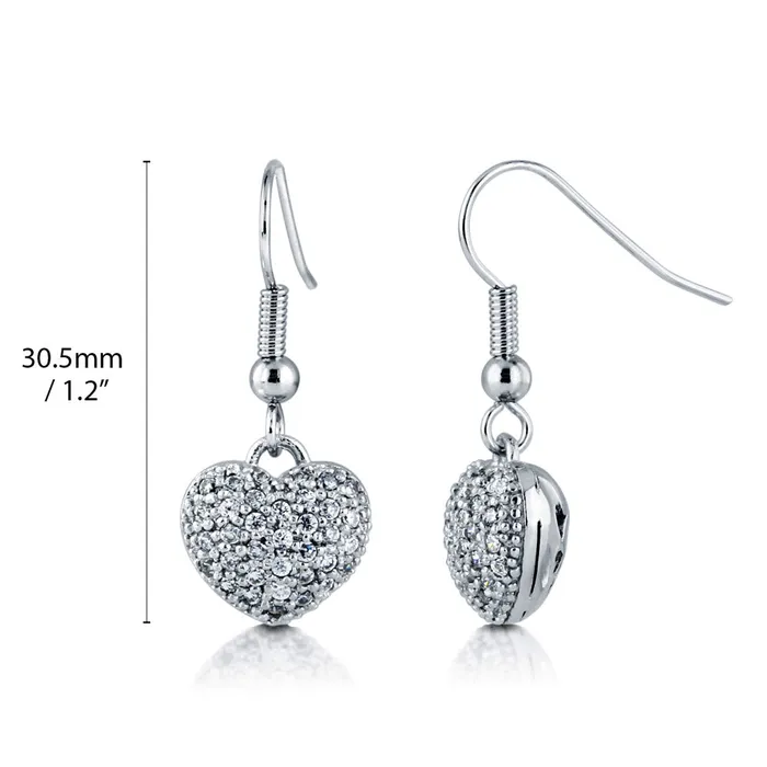 Earrings BERRICLE Heart CZ Fish Hook Earrings in SilverTone