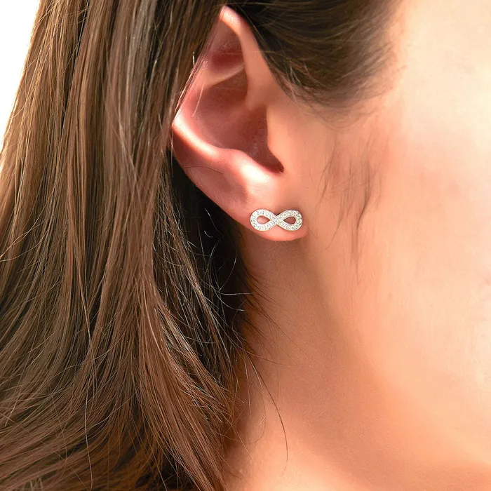 Earrings BERRICLE Infinity CZ Stud Earrings in Sterling Silver