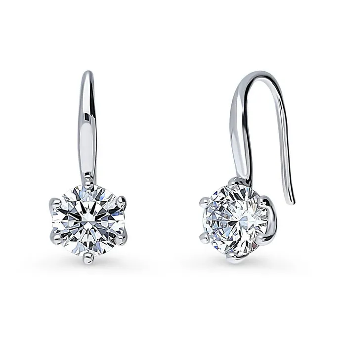 Earrings BERRICLE Solitaire 25ct CZ Fish Hook Earrings in Sterling Silver