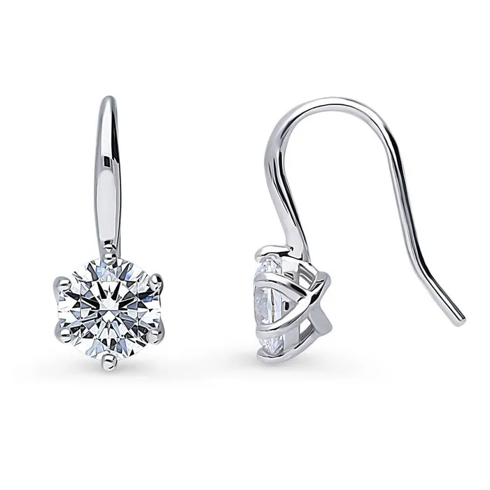 Earrings BERRICLE Solitaire 25ct CZ Fish Hook Earrings in Sterling Silver