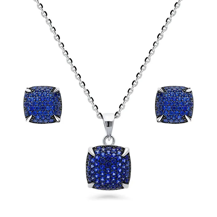 Earrings BERRICLE Square CZ Necklace and Earrings in Sterling Silver