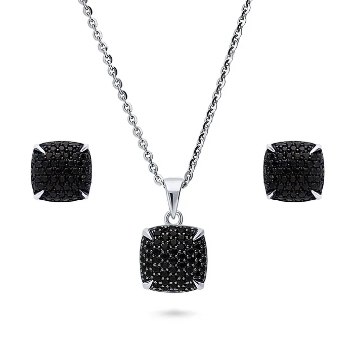 Earrings BERRICLE Square CZ Necklace and Earrings in Sterling Silver