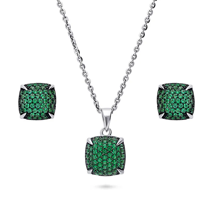 Earrings BERRICLE Square CZ Necklace and Earrings in Sterling Silver