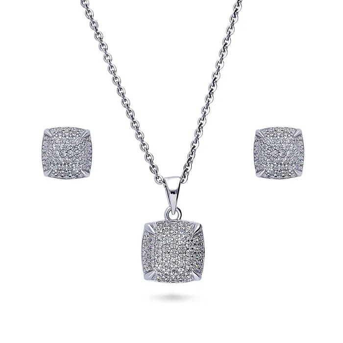Earrings BERRICLE Square CZ Necklace and Earrings in Sterling Silver