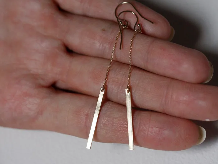 Earrings Capucinne Dangle Earrings 14K Gold Bar Earrings