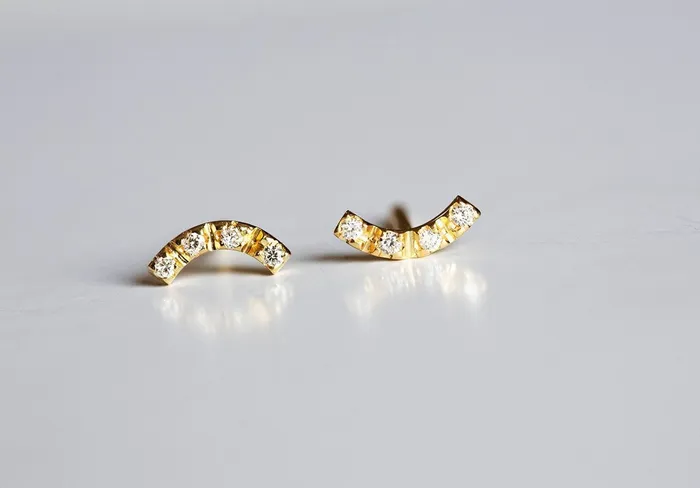 Earrings Capucinne Delicate Curved Diamond Bar Stud Earrings