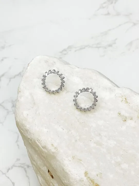 Earrings Cubic Zirconia Baguette Open Circle Stud Earrings Silver Prep Obsessed PR