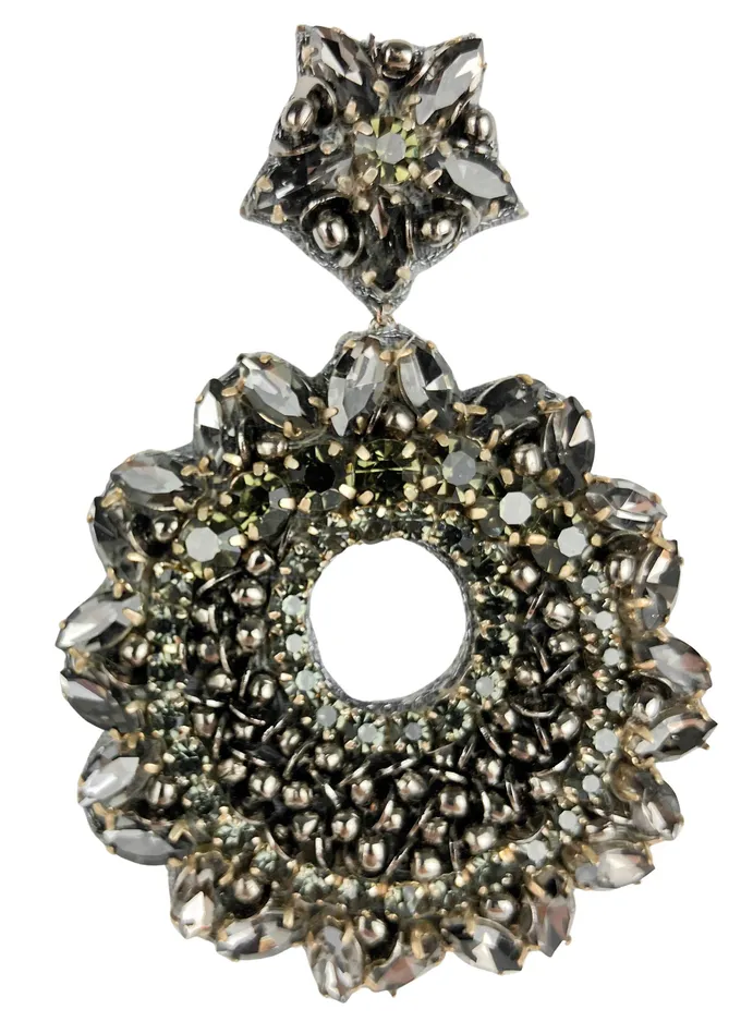 Earrings Deepa Gurnani Deepa Gurnani Crystal Circle Earrings in Grey