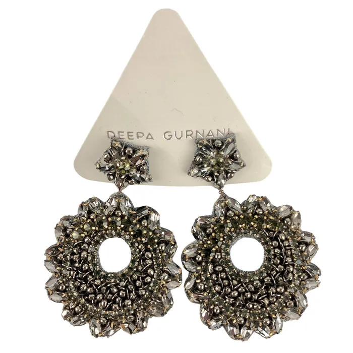 Earrings Deepa Gurnani Deepa Gurnani Crystal Circle Earrings in Grey