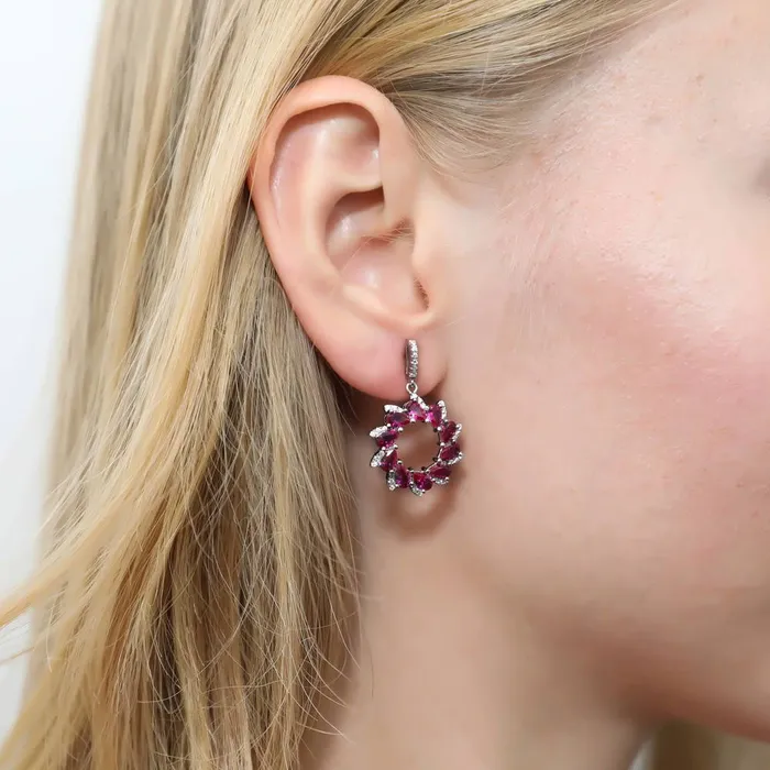 Earrings Flower Red CZ Earrings in Sterling Silver BERRICLE