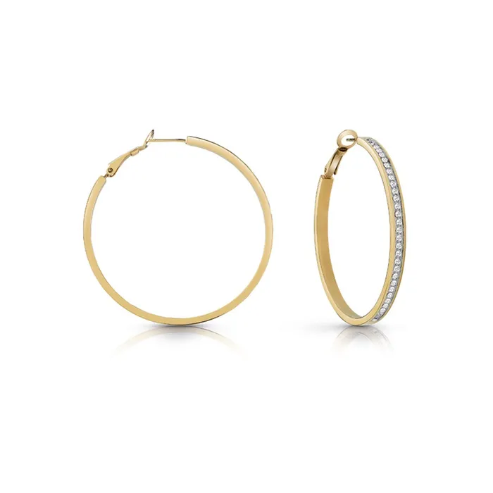 Earrings GuessEarring Ip Gold 50Mm Front Crystal Pave Hoops Guess
