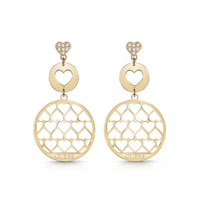Earrings Guess Guess Earring Ip Gold With Heart Pattern Disc Design