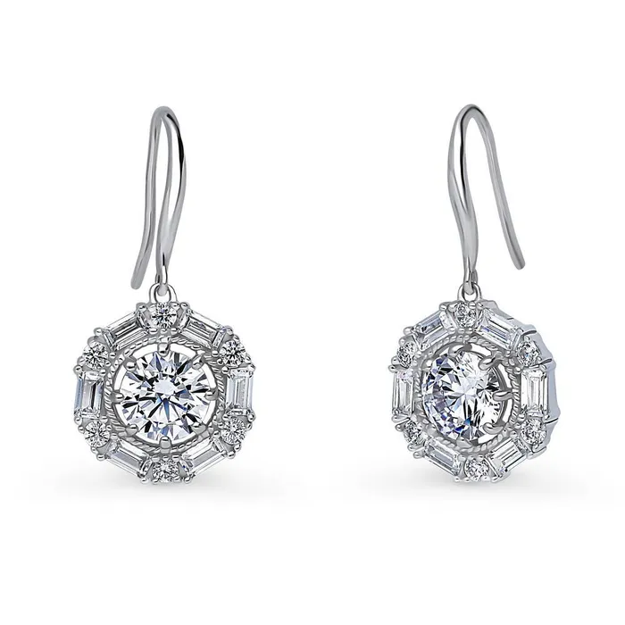 Earrings Halo Cable CZ Fish Hook Earrings in Sterling Silver BERRICLE