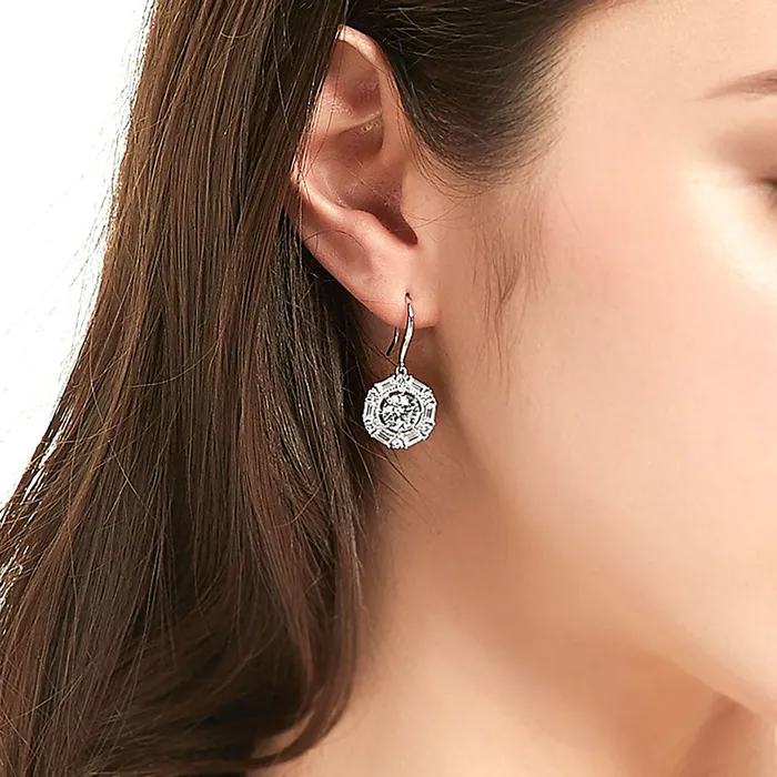 Earrings Halo Cable CZ Fish Hook Earrings in Sterling Silver BERRICLE