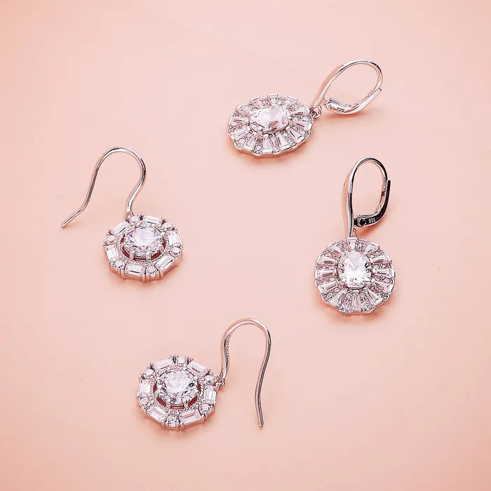 Earrings Halo Cable CZ Fish Hook Earrings in Sterling Silver BERRICLE