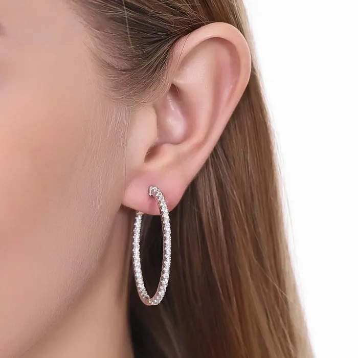 Earrings Oval CZ Medium InsideOut Hoop Earrings in Sterling Silver 14 BERRICLE