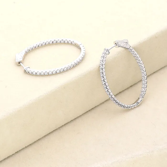 Earrings Oval CZ Medium InsideOut Hoop Earrings in Sterling Silver 14 BERRICLE
