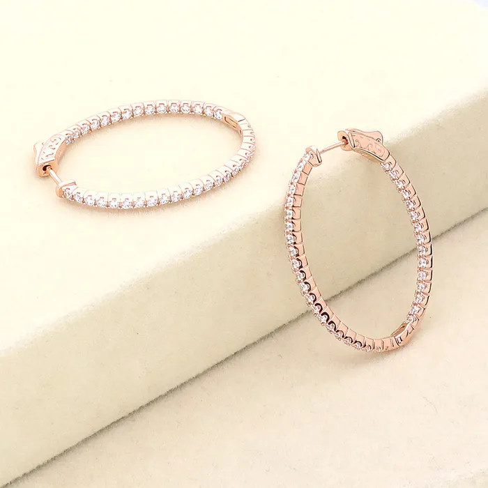 Earrings Oval CZ Medium InsideOut Hoop Earrings in Sterling Silver 14 BERRICLE