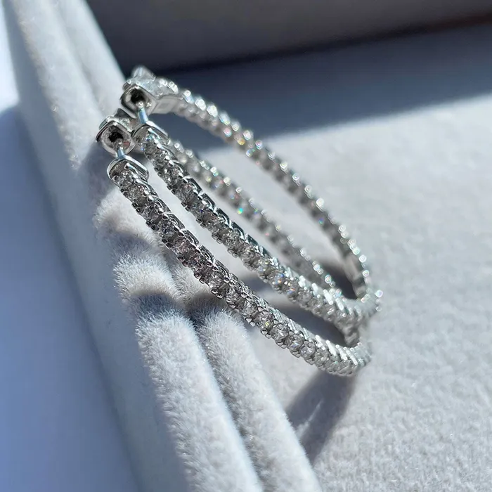 Earrings Oval CZ Medium InsideOut Hoop Earrings in Sterling Silver 14 BERRICLE