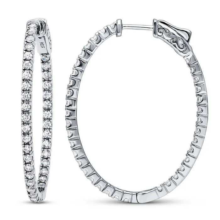 Earrings Oval CZ Medium InsideOut Hoop Earrings in Sterling Silver 14 BERRICLE