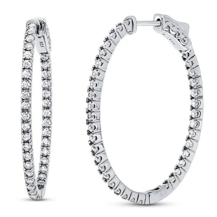 Earrings Oval CZ Medium InsideOut Hoop Earrings in Sterling Silver 14 BERRICLE