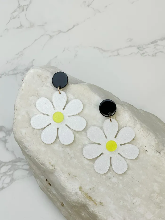 Earrings Prep Obsessed JJ Groovy Glitter Flower Dangle Earrings White