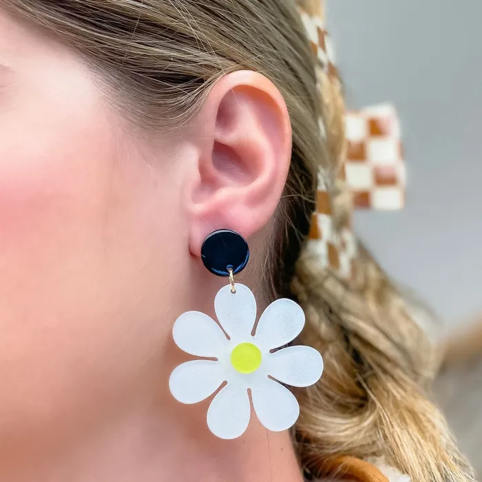 Earrings Prep Obsessed JJ Groovy Glitter Flower Dangle Earrings White Earrings Prep Obsessed JJ Groovy Glitter Flower Dangle Earrings White