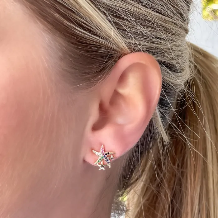 Earrings Prep Obsessed PR Cubic Zirconia Starfish Stud Earrings Gold